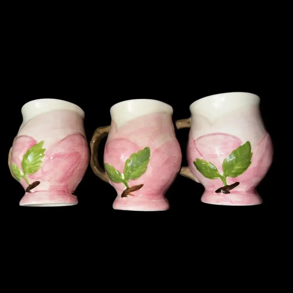 Vintage Franciscan Made in Portugal DESERT ROSE Three (3) Sculpted Mugs - Picture 1 of 5